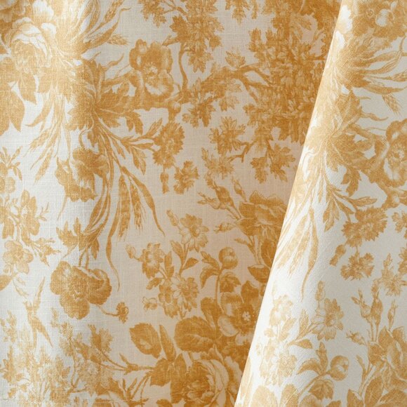 Pottery Barn Sorrel Toile Organic Cotton Tablecloth + 8 Dinner Napkins Yellow - Picture 11 of 13
